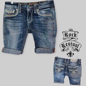 Rock Revival Victories  Rhinestones Cuffed Denim Jeans Shorts Womens 28